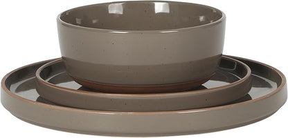 Gibson Elite Northrock Stoneware Dinnerware Set, 16-Piece Service for 4 Plates and Bowls Set – Gray Dishes with Hand-Painted Terracotta Base
