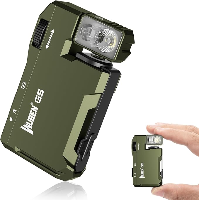 WUBEN G5 Rechargeable EDC Flashlight, Powerful RGB Flashights, 400 Lumens Portable Flat Mini Flashlights, IP68 Waterproof Multi-Mode Magnetic Small Keychain Flashlight for Camping, Emergency (Green)