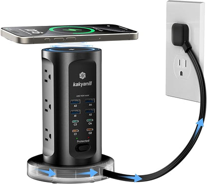 Kakyanill 115W USB Charging Station, Surge Protector Power Strip Tower