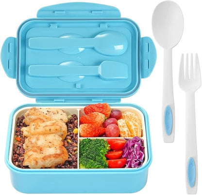 LOVINA Bento Boxes for Adults - 1100 ML Bento Lunch Box Container For Kids With Spoon & Fork - Durable Perfect Size for On-the-Go Meal, BPA-Free and Food-Safe Materials(Blue)