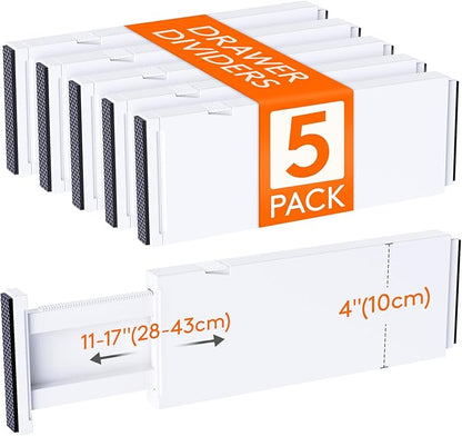 Lifewit 5 Pack 4" High Drawer Dividers 28-43.5cm/11-17" Adjustable Drawer