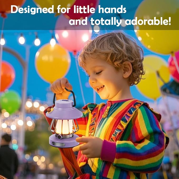 Camping Lantern for Kid Toddler Flashlight with Soft Light & Eye Protection Indoor Outdoor Hanging Tent Portable Night Light Battery Operated Sky Lanterns Rechargeable Lamp Gear Essentials (Purple)
