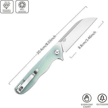 Sitivien ST103 Folding Knife, D2 Steel Blade+G10 Handle Pocket Knife, EDC Tool Knife for Outdoor, Camping, Hunting, Survival (Jade)