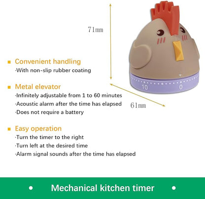 Mechanical Kitchen Timer, Cute Wind Up 60-Minute Manual Countdown
