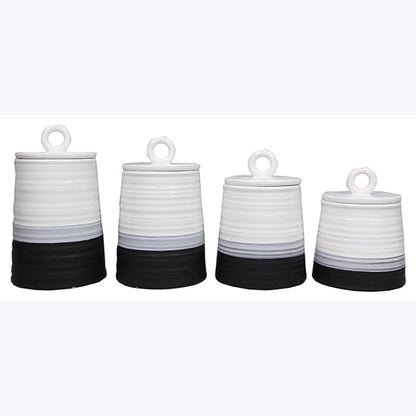 Young's Inc. 4 Pcs Set Rustic Modern Ceramic Canisters- Storage Container for Kitchen and Bathroom - Beautiful Home Decor Accent to Store Food, Coffee, Tea, and More - Black, White