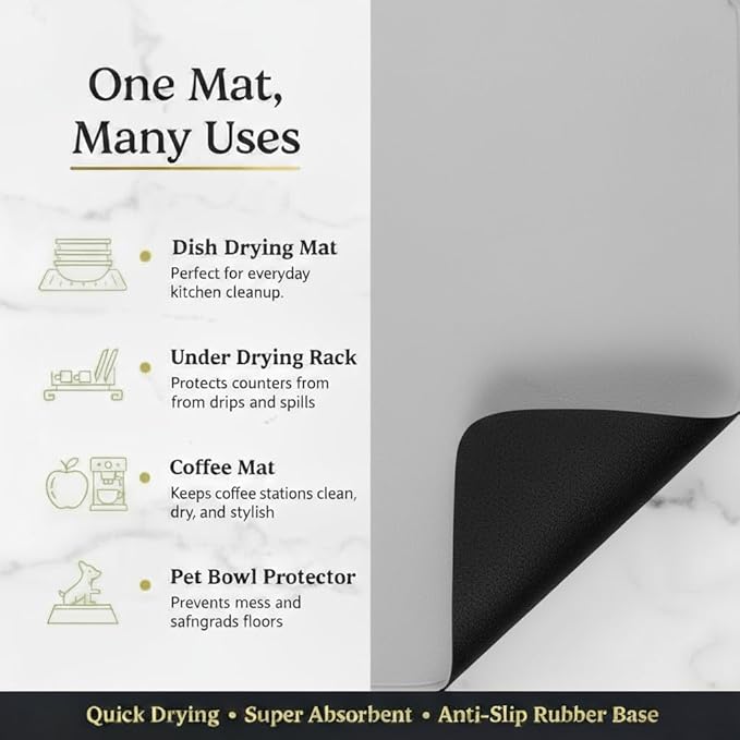 Dish Drying Mat Super Absorbent – 17" x 31" Coffee Mat