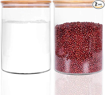 Set of 2 Large Glass Food Storage jar, 100 FL OZ (3000ml) Glass Flour Canister with Airtight Bamboo Lids for Kitchen Corner, BPA-Free Flour Container for Sugar, Ground Coffee, Rice and Dry Food