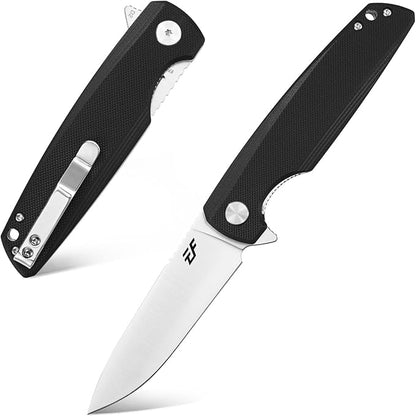 Eafengrow EF230 Folding Knife D2 Steel Blade G10 Handle Scales EDC Tool Knives for Outdoor Camping Hiking Working(black)