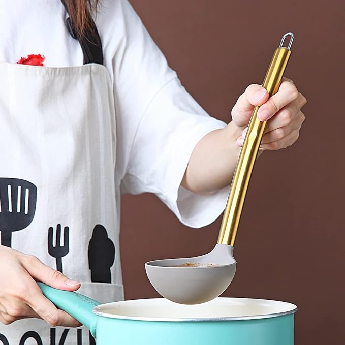 Gold Ladle, Berglander Non-stick Silicone Kitchen Ladle