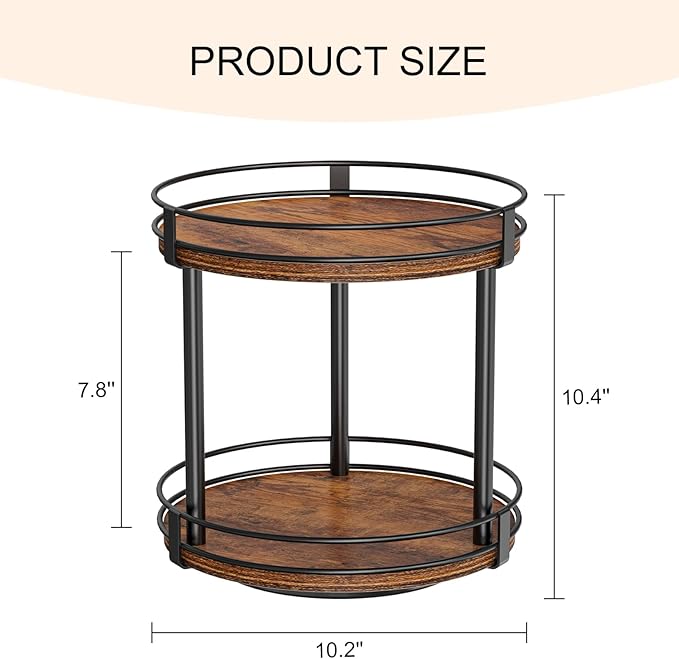 Snughome Rotating Spice Rack, 2 Tier Lazy Susan Organizer, Wood Kitchen