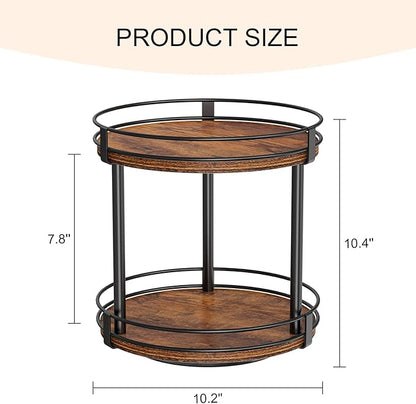 Snughome Rotating Spice Rack, 2 Tier Lazy Susan Organizer, Wood Kitchen