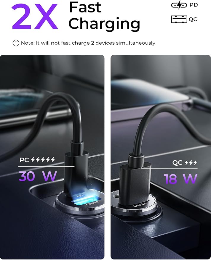 LISEN 54W Car Phone Charger USB C, Cigarette Lighter Adapter, Car Accessories for iPhone, USB C Car Charger Adapter USBC Type C 12v, Fit for iPhone 16, 15, 14, 13 Samsung Google iPad Android, Blue | Cigarette Lighter USB Charger, Car Accessories for Me...