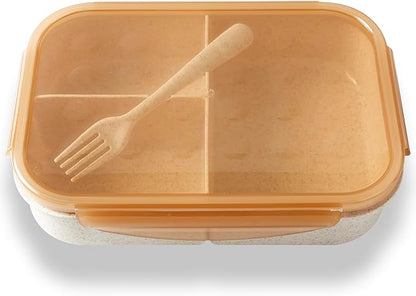SEVENY Bento Box for Adults,Natural Wheat Fiber Material Lunch Box for Office Ladies,BPA-Free,Reusable Meal Prep Container for Body Builders, Beige