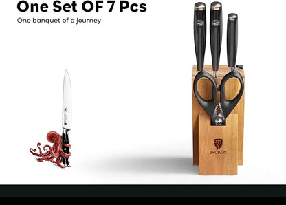 BRODARK Knife Set: 7 Piece Ultra Sharp Kitchen Knife Set Without Steak Knives