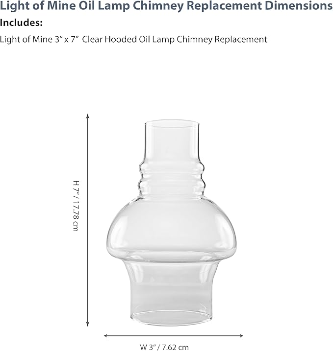 Light of Mine: 3" X 7" Oil Lamp Replacement Hooded Chimney - Clear Smooth Top Borosilicate Chimney (3" x 7")