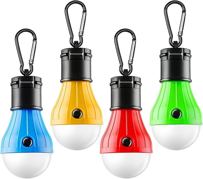 Portable LED Tent Lamp, Clip Hook Hurricane Emergency Light Bulb, Camping Equipment Lanterns for Hiking, Backpacking Outage, B-CLOSED-HOOK, 4 Packs