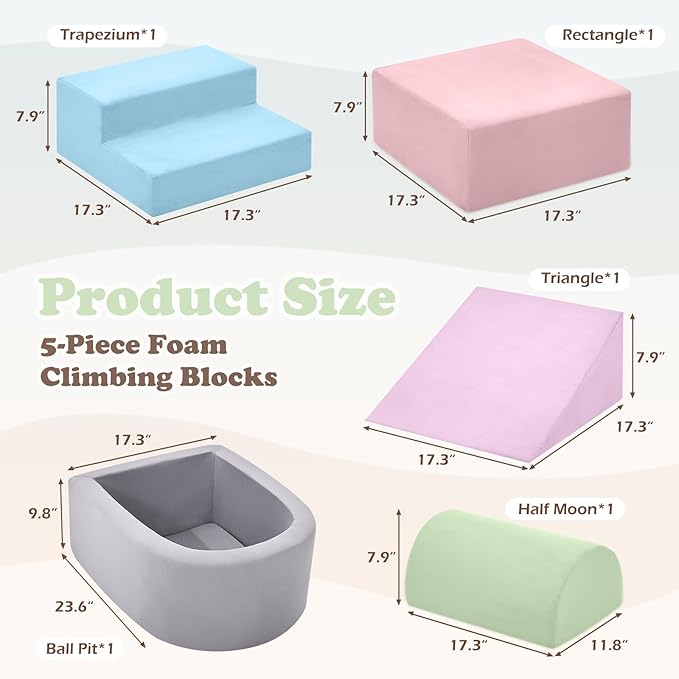 Climbing Toys for Toddlers, Foam Climbing Blocks and Ball Pit for Baby, 5-Piece Soft Toddlers Climbing Toys,Climbing Crawling Toy Soft Foam Blocks Activity Play Set(Balls not Included)