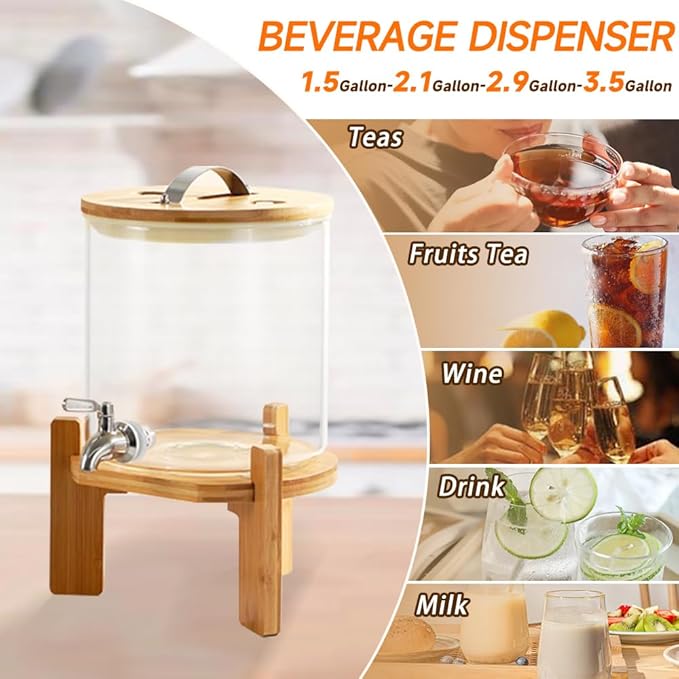 Beverage Dispenser, 1.5 Gallon Glass Drink Dispenser