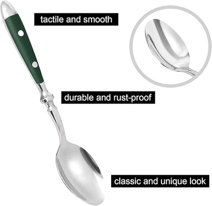 Silverware Set For 8 with Two Rivets, Vintage 40-Piece Everyday Flatware Set with Green Bakelite Handle, Stainless Steel Cutlery Set, Dishwasher Safe, Knives Spoons and Forks Set