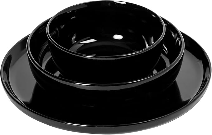 Gibson Home Oslo 12-Piece Porcelain Chip and Scratch Resistant Dinnerware Set, Service for 4 – Black Plates and Bowls, Microwave & Dishwasher Safe