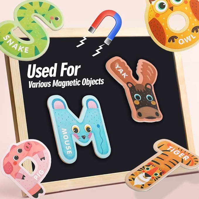 JOCHA ABC Letter Cute Animals Fridge Jumbo Large Alphabet Magnets Preschool Learning Spelling Stick Refrigerator Magnetic Uppercase Colorful Game Toys Set for Kids Toddlers 3 4 5 Years Old
