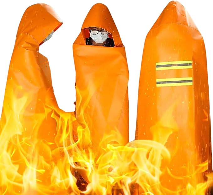 DIBBATU Fireproof Cloak, Fire Escape Cloak, Extra Big Fireproof Fiber Cape, Emergency Used as A Fire Blanket, Head Protection Fire Escape Suit for Household, Office Home (Orange, 63 * 56in)