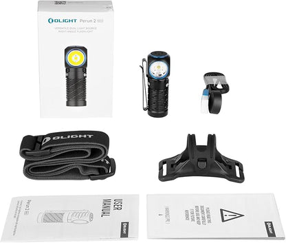 OLIGHT Perun 2 Mini Headlamp 1100 Lumens LED Head Flashlight, Rechargeable Headlight with Red Light Option, Great for Working, Hiking, Camping and Climbing (Black Cool White: 5700~6700K)