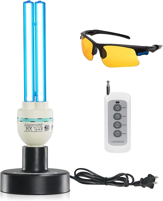 36Watts UV Sanitizer Lamp with Remote Control Powerful UVC Light with E26 Base