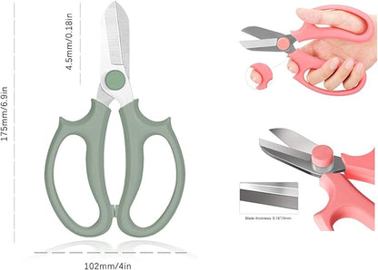 Leize Flower Scissors, Premium Thickened Stainless Steel Floral Shears, Strong Pruner for Flowers, Branches and Leaves (Grey Green)
