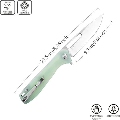 Sitivien ST801 Folding Knife,8Cr18Mov Steel Blade with G10 Handle Pocket Knife EDC Tool Knife for Outdoor Survival, Camping, Hiking,Hunting(Jade) …