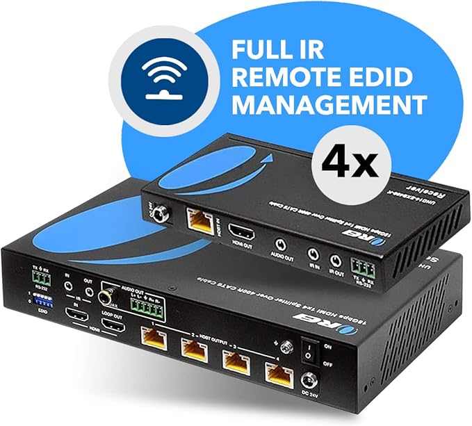 OREI 1x4 HDMI Extender Splitter Over Single CAT6/7 Cable 4K@60Hz