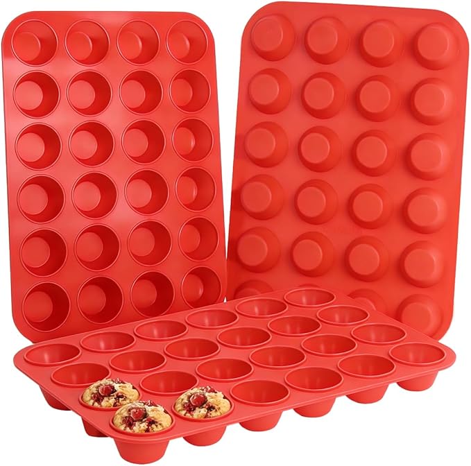 CAKETIME Silicone Mini Muffin Pan 3 Pack 24 Cups Nonstick Mini Cupcake Pan