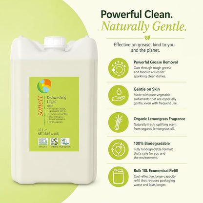 Sonett Organic Dishwashing Liquid Lemon 100% Biodegradable - 2.6 gal/ 10L (Pack of 1)