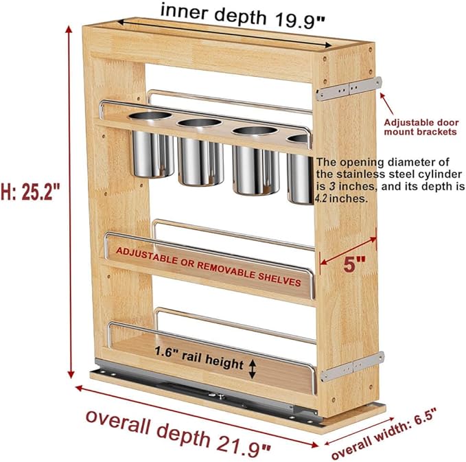 OCG 5" Pull-Out Solid Wood Storage Organizer