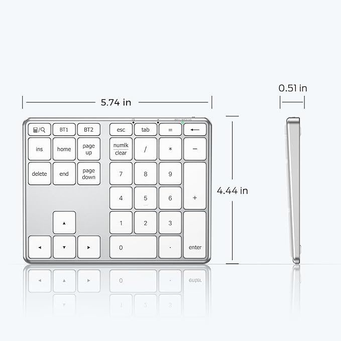 iClever KP10 Bluetooth Number Pad, Dual Device Connection, 34 Keys Ultra-Slim