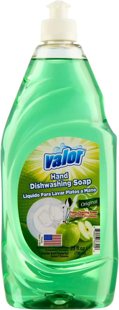 Valor Dishwashing Liquid, 25 fl oz – Dish Soap for Kitchen & Bathroom, Grease-Fighting, Gentle on Hands, Fast Rinse, Eco-Friendly Biodegradable Formula (25 oz (Pack of 3), Original)