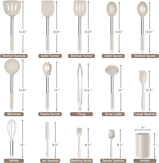 Onader Silicone Cooking Utensils Set of 15, Kitchen Utensils Set