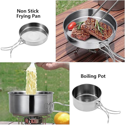 Camping Cookware Mess Kit, Backpacking Cooking Set Lightweight Stackable Pots and Pans Set Portable Tableware for Outdoor Indoors Kitchen Family Camping Travel Picnic Backpacking Hiking Fishing