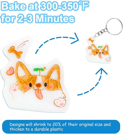 Auihiay 30PCS Shrink Plastic Sheets for Kids with 30 Keychains & 100 Jump Rings, Shrink Films Papers, Shrinky Art for DIY Handprint Keychains, Mother's Day & Father's Day Gifts