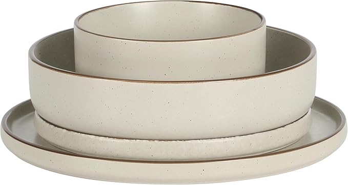Gibson Elite Gelston Stoneware Matte Reactive Glaze 16 Piece (Service for 4) Plates and Bowl Dinnerware Set - Cream