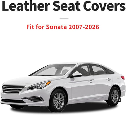 Fit Sonata Car Seat Covers for Hyundai Sonata 2009-2026 - Luxury Leather, Anti-Slip, All-Weather, Waterproof & Breathable, Airbag Compatible, 2 Front Seats Only (Beige)