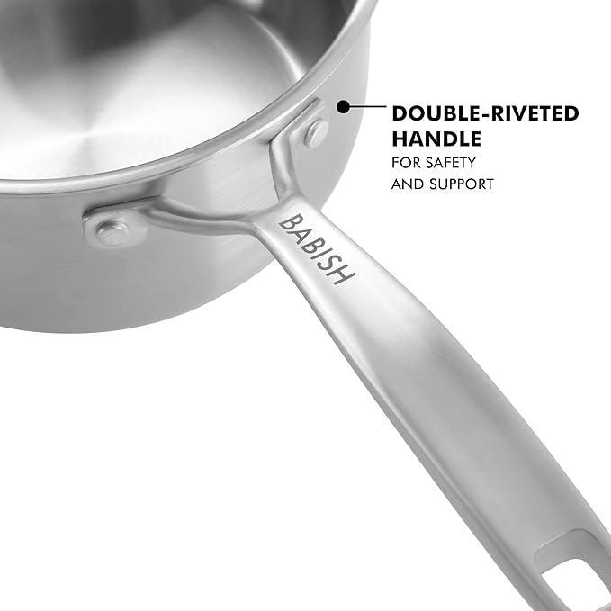 Babish Stainless Steel Saucepan 3.5 Quart Triply Professional Grade Cookware