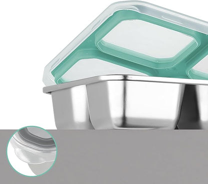 BEFOY 2 Pack Stainless Steel Snack Containers with Lids 4 Compartment Food Storage Containers for Adults Meal Prep Reusable for work or going out(blue, 2)