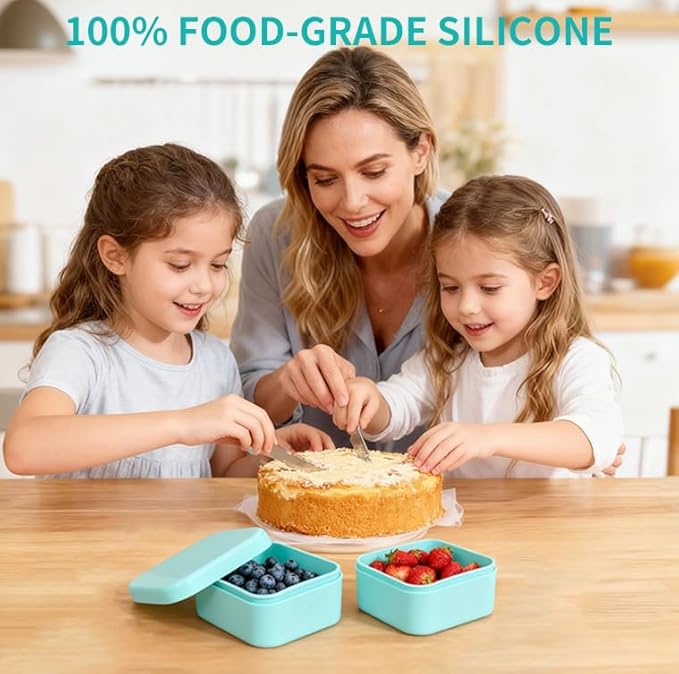 Silicone Inserts Compatible with Bentgo Box Accessories,Salad Containers Compatible with Bentgo Kids Lunch Box Inserts,Leak-Proof and Reusable Condiment Cups with Lids,Grey&Green,2Packs