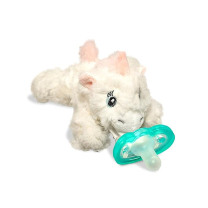 RaZbaby JollyPop Pacifier, Holder w/Detachable Baby Pacifier, Stuffed Animal RaZbuddy, All Ages 0M+, 100% Medical Grade USA Made Silicone, Machine Washable, Textured & Easy to Hold – Unicorn