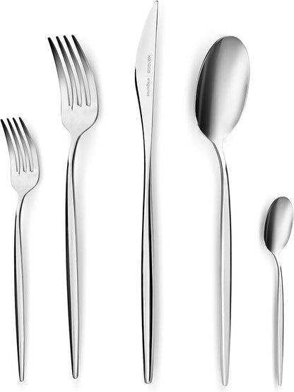 Karaca Lizbon 60-Piece Cutlery Set for 12 People -18/10 Stainless Steel, Dinnerware Tableware Silverware Service, includes Forks, Spoons, knives, forks, Teaspoons, Mirror Polished, Dishwasher Safe