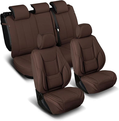 Coverland Custom SUV Car Seat Covers Full Set for [2006-2007 Toyota Highlander Hybrid] - Protector Car Seat Cover Water Resistant Leather Memory Form Back Support Seat Cushion [Full Set-Dark Brown]