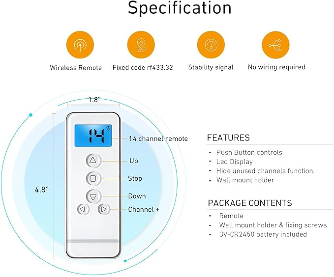 14 Channel Controller for Roller Shades Remote Control for Motorized Windows