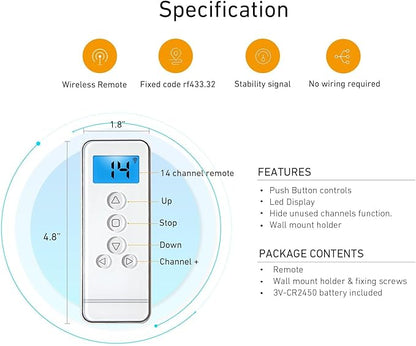 14 Channel Controller for Roller Shades Remote Control for Motorized Windows