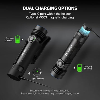 OLIGHT Seeker 4 Pro Rechargeable Flashlights, 4600 Lumens High Powerful Bright Light with USB C Holster, Waterproof IPX8 for Emergencies, Camping, Searching (Matte Black Cool White)